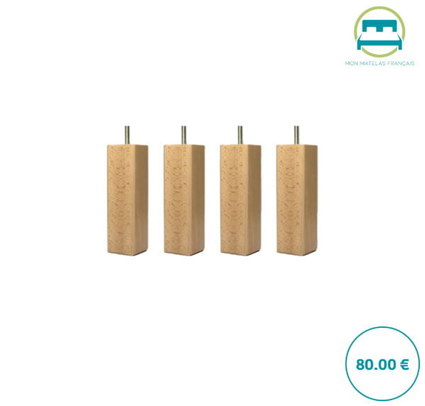 Jeu de 4 pieds de lit en bois carrés – Image 2
