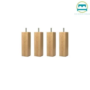 Jeu de 4 pieds de lit en bois carrés