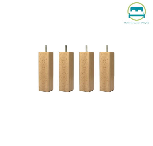 Jeu de 4 pieds de lit en bois carrés