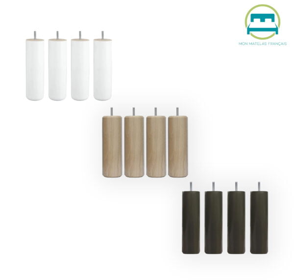 Jeu de 4 pieds de lit en bois cylindriques de 25cm