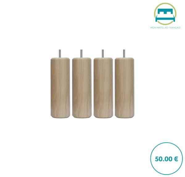 Jeu de 4 pieds de lit en bois cylindriques de 25cm – Image 3